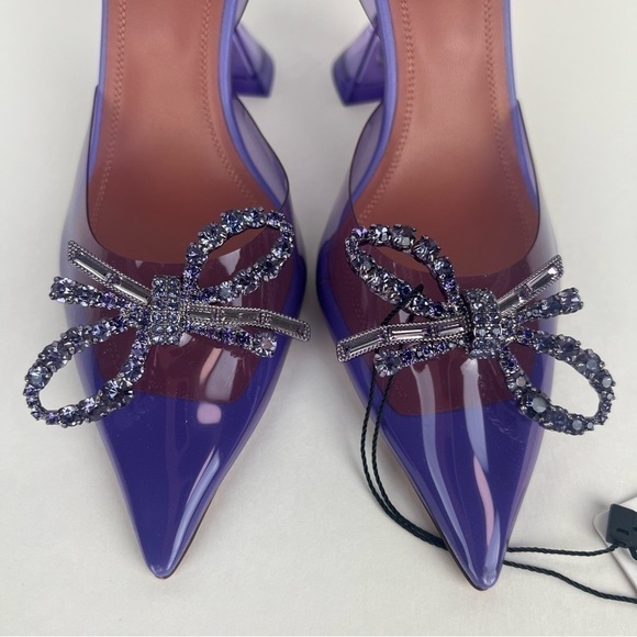 Amina Muaddi Rosie Crystal-Embellished Transparent Slingback Pumps. Size:37. NIB - Picture 6 of 17